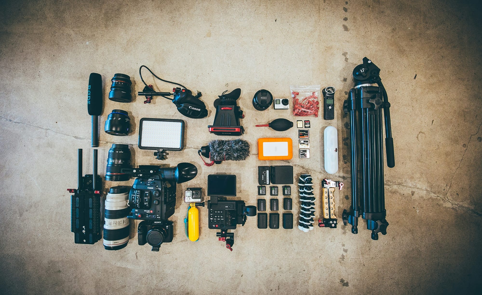 Different Cameras And Lenses laying- Cheap Video Editing Software