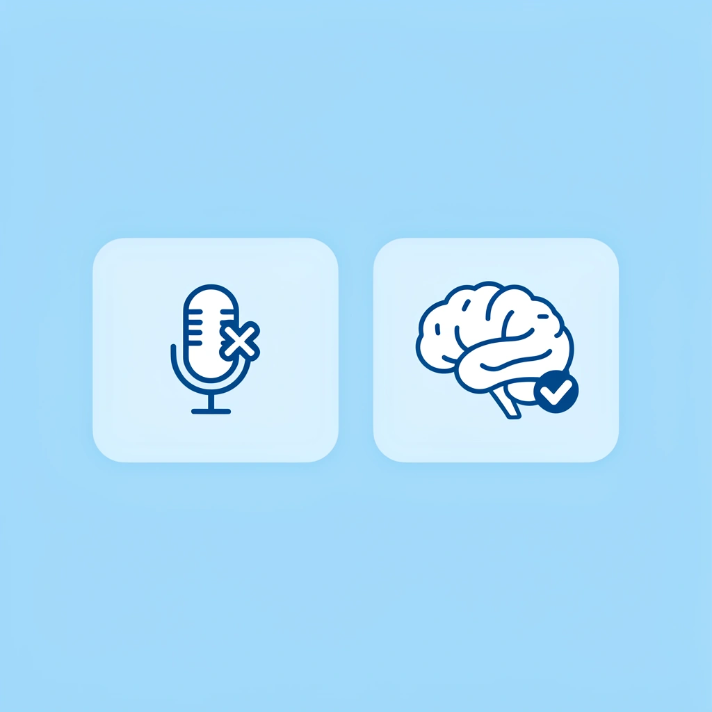 Comparison showing AI voice used as main attraction (X) versus AI voice enhancing viewer experience (checkmark)