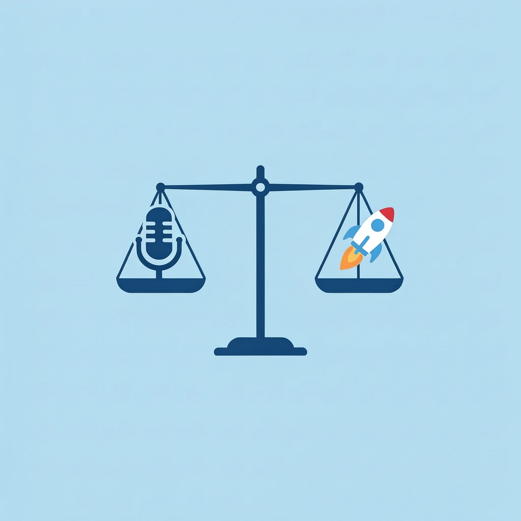 Balance scale comparing immediate action on one side versus endless preparation on the other
