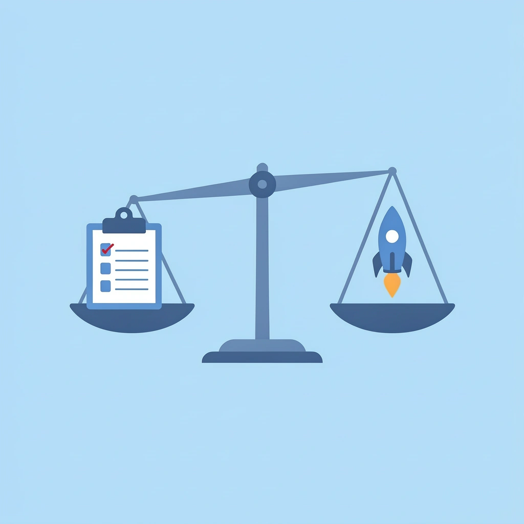 Balance scale comparing the time wasted by rushing without a plan versus time saved by proper preparation