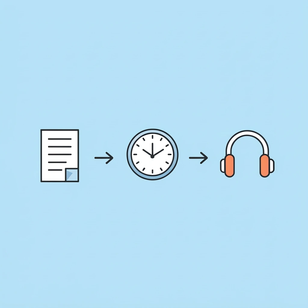 Three sequential steps with arrows: write script, plan timing and pacing, then generate AI voiceover.