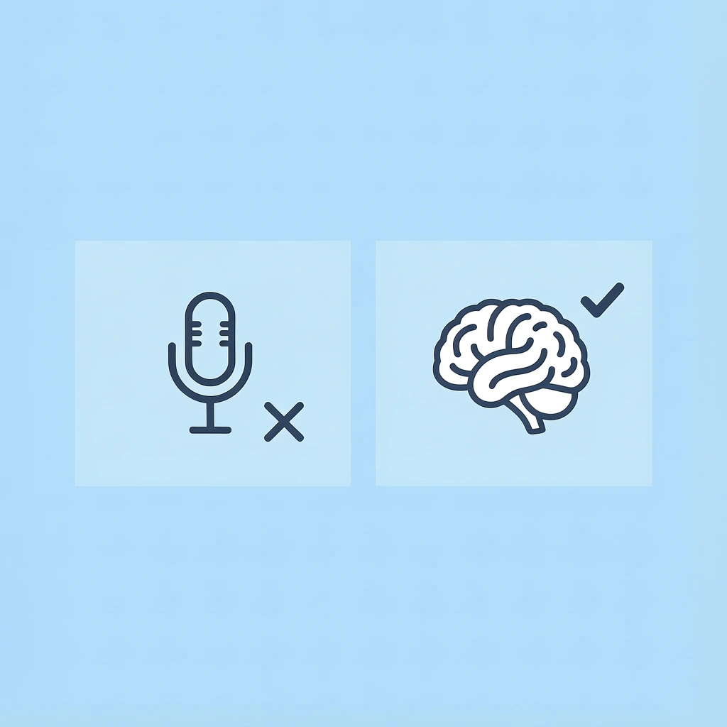 Before and after comparison showing robotic AI voice transforming into human-sounding AI voice