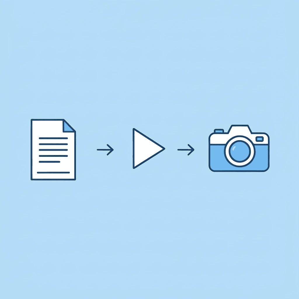Three-step flow: script input, AI voice generation, professional video output